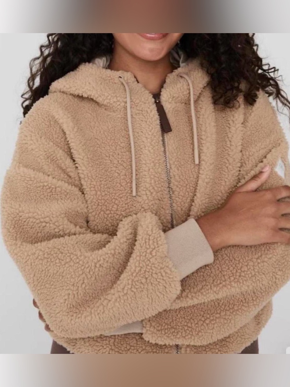 Plush Teddy Zip Hoodie Jacket - Beige